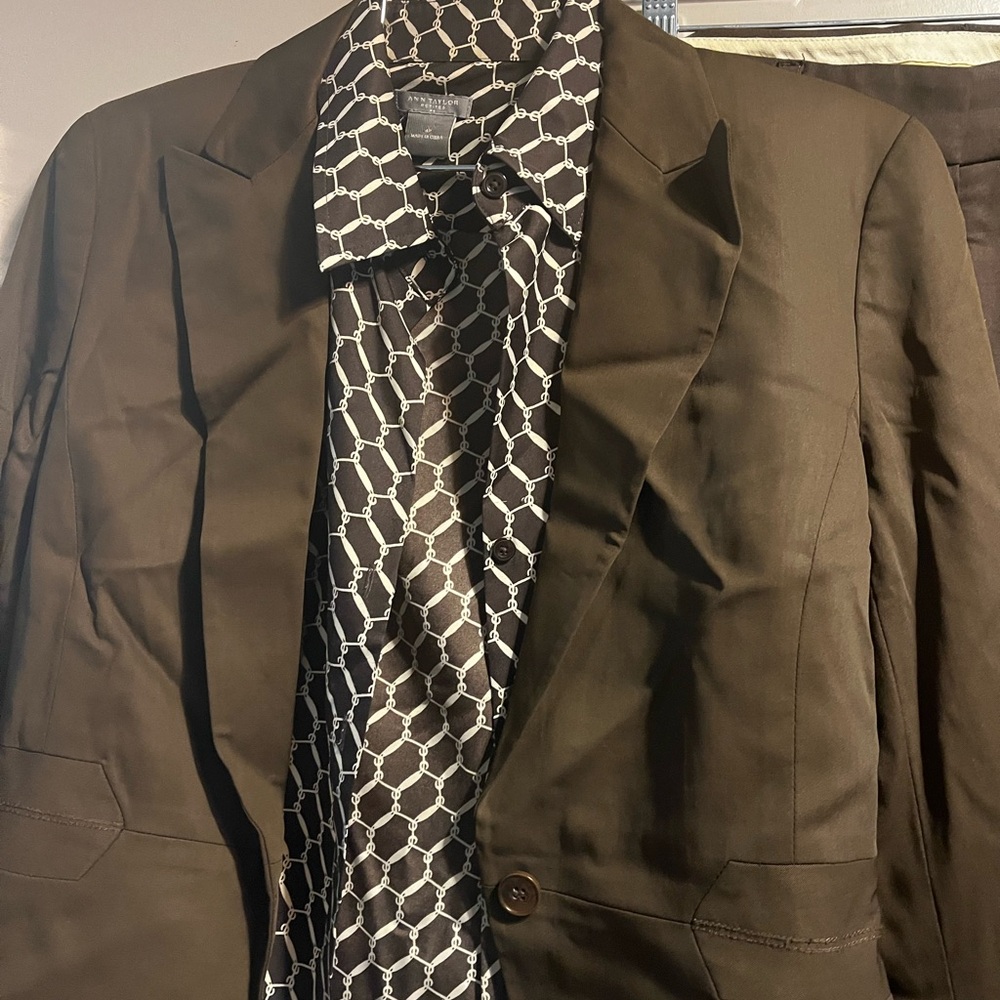 Theory Brown Blazer with Geometric Shirt